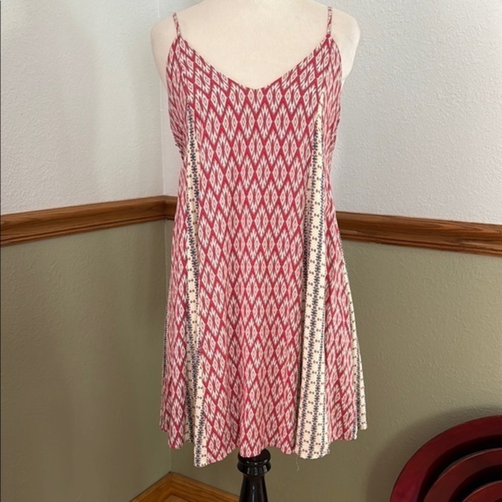 Entro Anthropologie Aztec Print Boho Tassel Tie Red Sundress small